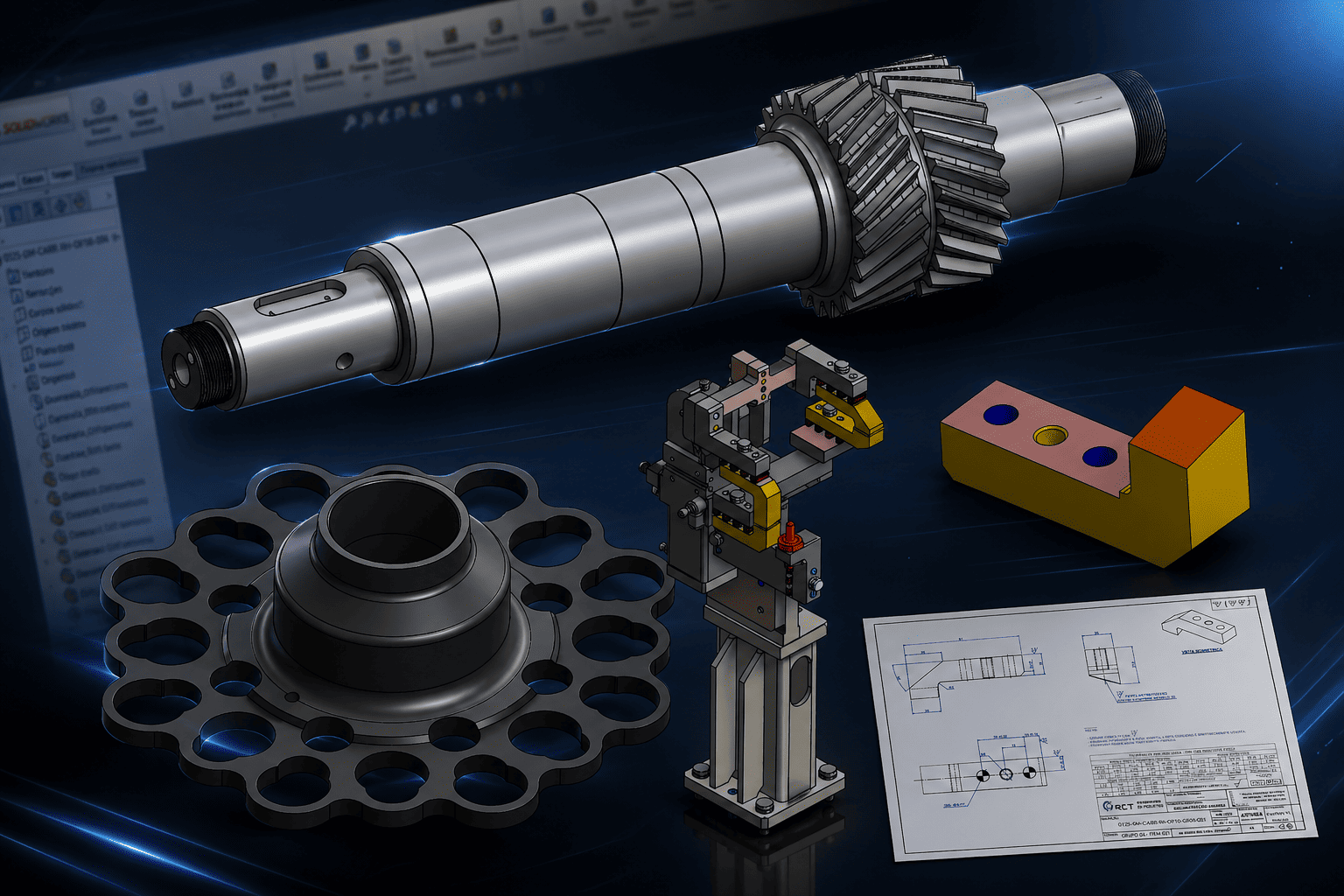 Aplicação do SolidWorks na indústria: modelagem, detalhamento técnico e peças reais